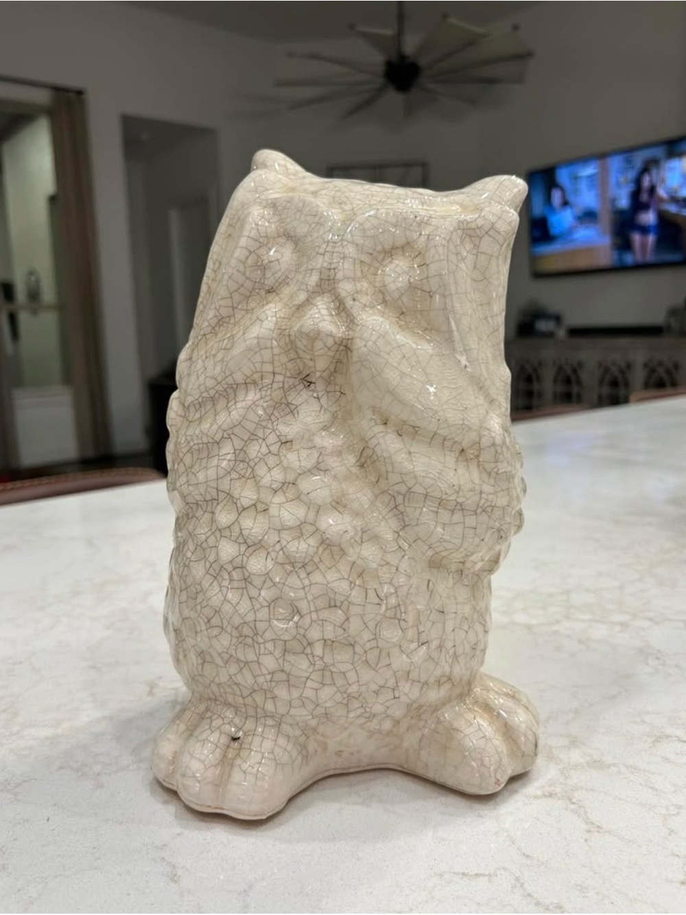 New~Ceramic Crackle Glaze Owl Figurine - Cream 🤎